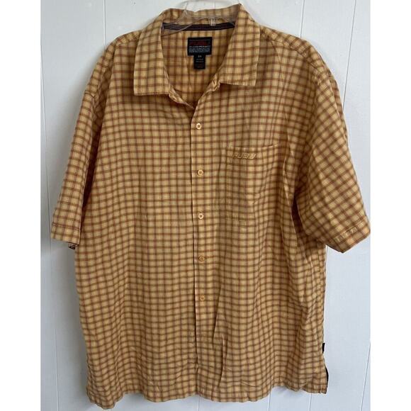 Fubu Shirt Mens 2XL Yellow Plaid Short Sleeve Button-Up Collared Tee Cotton Logo - Picture 1 of 8